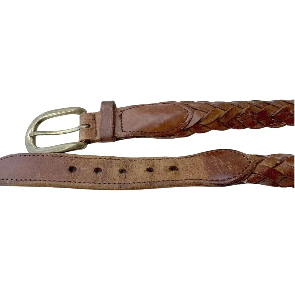 Brighton Well worn braided raised Brown Leather Belt Brass Buckle Size‎ 34